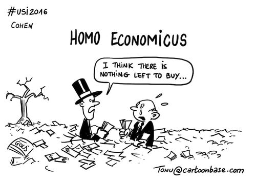 Cartoon Daniel Cohen Homo Economicus "I think there is nothing left to buy"