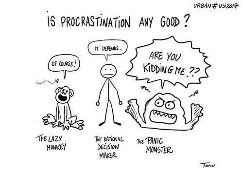 Représentation du cerveau d'un procrastinateur, imaginé par Tim Urban à la conférence USI